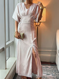 Devine Slit V-Neck Half Sleeve Dress