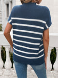 Devine Striped Mock Neck Short Sleeve Sweater
