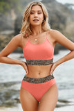 Leopard Trim Scoop Neck Bikini Set