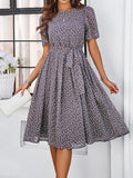 Devine Printed Round Neck Short Sleeve Dress