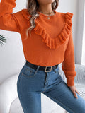 Ruffled Round Neck Long Sleeve Sweater
