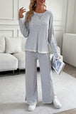 Devine Contrast Trim Round Neck Top and Pants Set