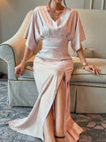 Devine Slit V-Neck Half Sleeve Dress