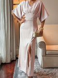 Devine Slit V-Neck Half Sleeve Dress