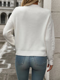Cable-Knit Round Neck Long Sleeve Sweater