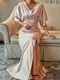Devine Slit V-Neck Half Sleeve Dress