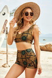 Printed Tie Back Cutout Two-Piece Swimsuit